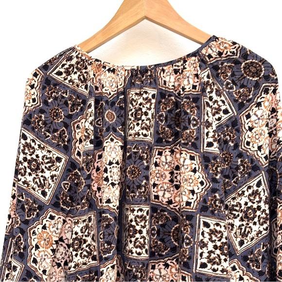 Loft Outlet Floral Medallion Popover Peasant Blouse Boho Blue Gray XL - Picture 7 of 11